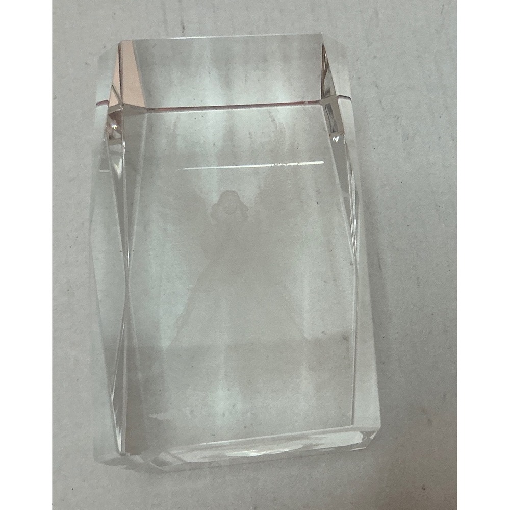 3D Laser Etched Crystal Angel Paperweight Faceted Glass Decor 3 Inch